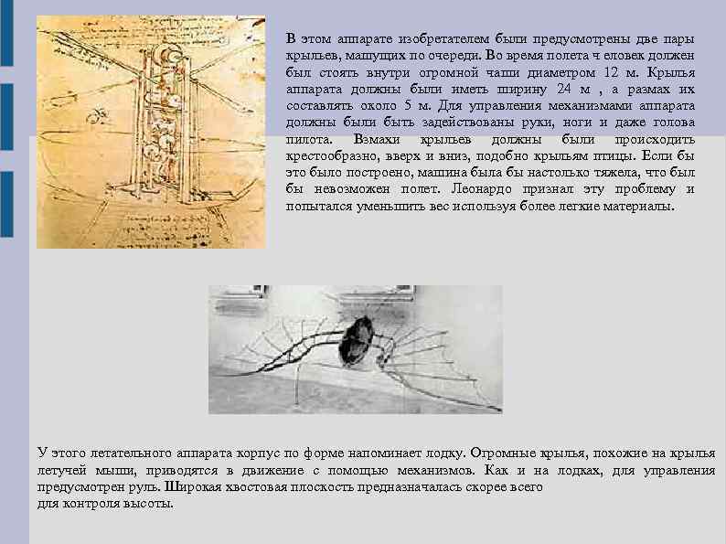 В этом аппарате изобретателем были предусмотрены две пары крыльев, машущих по очереди. Во время