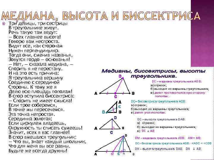  Три девицы, три сестрицы В треугольнике живут. Речь такую там ведут: — Всех