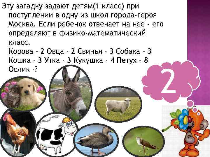 Эту загадку задают детям(1 класс) при поступлении в одну из школ города-героя Москва. Если