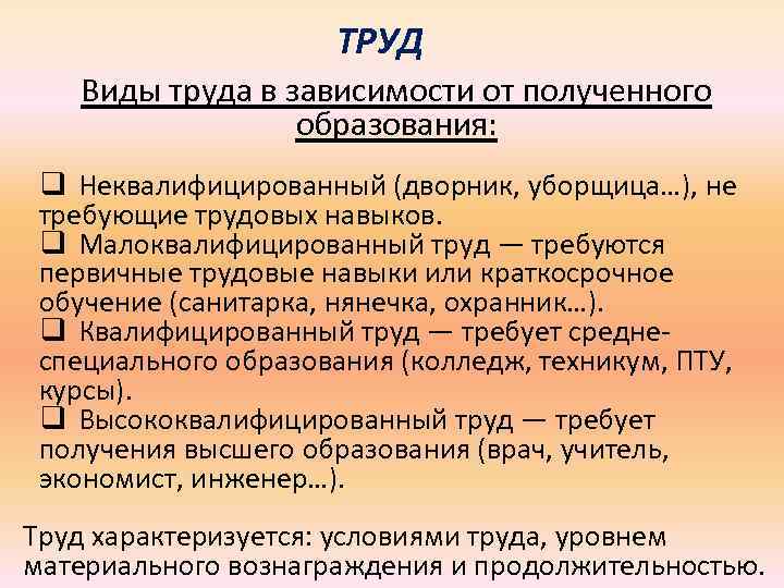 Труда их виды