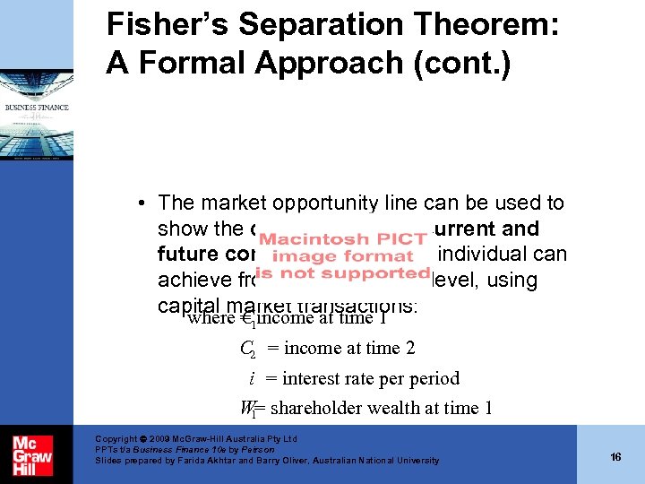 Fisher’s Separation Theorem: A Formal Approach (cont. ) • The market opportunity line can