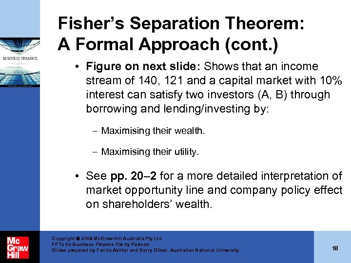 Fisher’s Separation Theorem: A Formal Approach (cont. ) • Figure on next slide: Shows