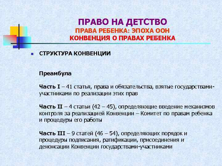 Право на детство. Преамбула конвенции о правах ребенка. Структура конвенции о правах ребенка.