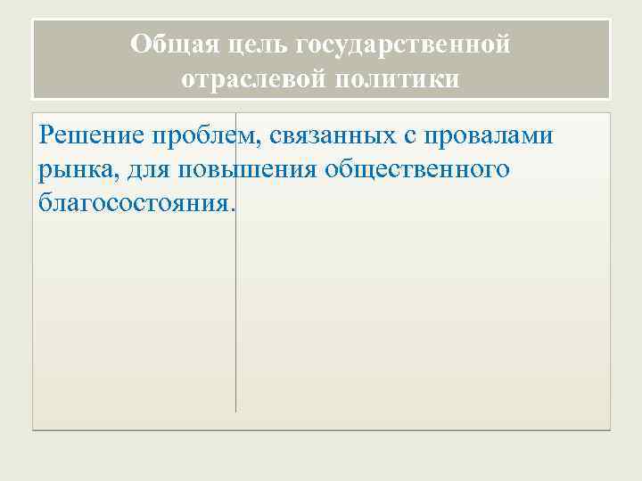 Общая цель государственной отраслевой политики Решение проблем, связанных с провалами рынка, для повышения общественного