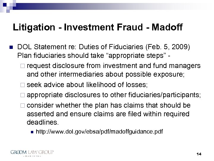 Litigation - Investment Fraud - Madoff n DOL Statement re: Duties of Fiduciaries (Feb.