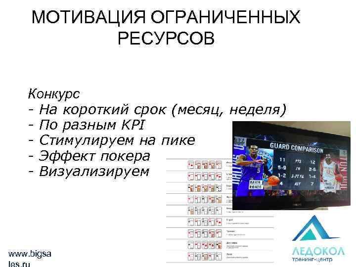 МОТИВАЦИЯ ОГРАНИЧЕННЫХ РЕСУРСОВ Конкурс - На короткий срок (месяц, неделя) - По разным KPI