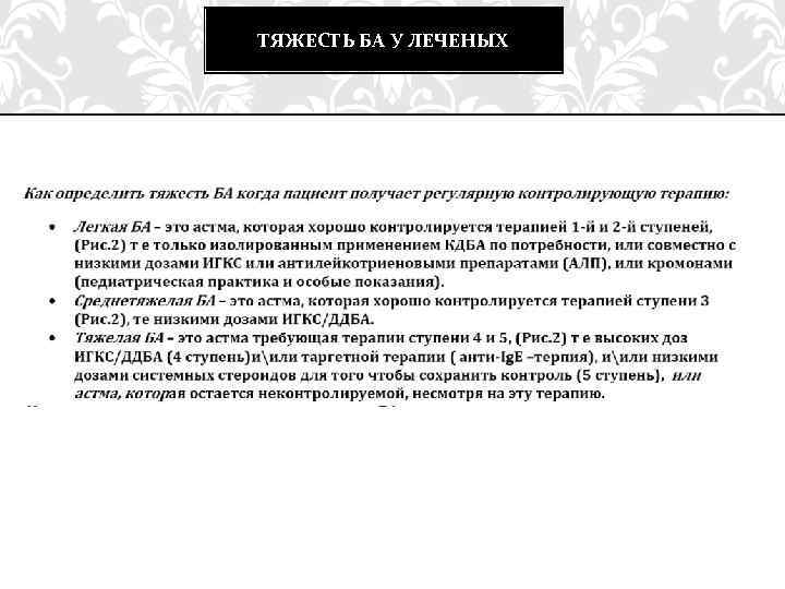 ТЯЖЕСТЬ БА У ЛЕЧЕНЫХ 