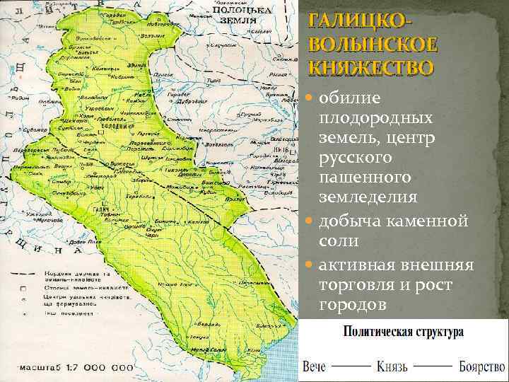 ГАЛИЦКОВОЛЫНСКОЕ КНЯЖЕСТВО обилие плодородных земель, центр русского пашенного земледелия добыча каменной соли активная внешняя