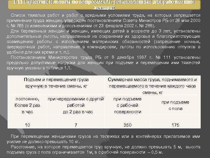 Труд женщин постановление. Предельно допустимая масса груза для женщин. Льготы в труде для женщин. Предельно допустимые нагрузки для женщин. Суммарная масса груза для женщин.