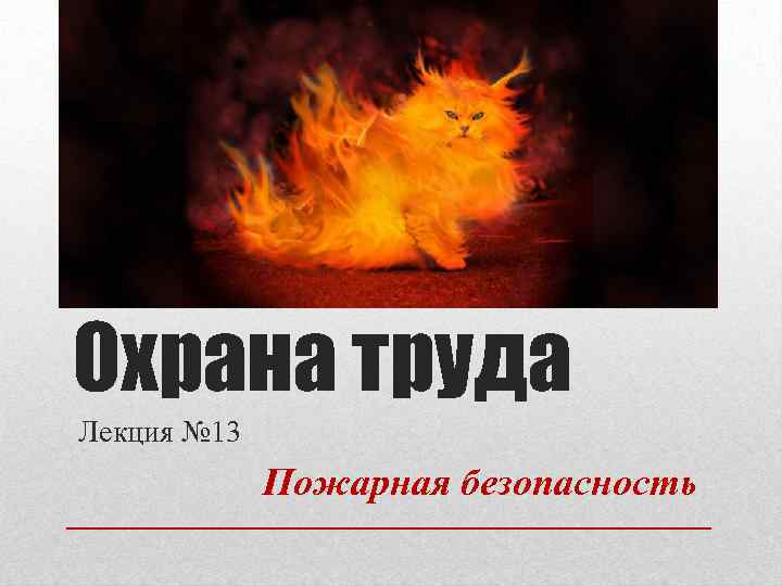 Охрана труда Лекция № 13 Пожарная безопасность 