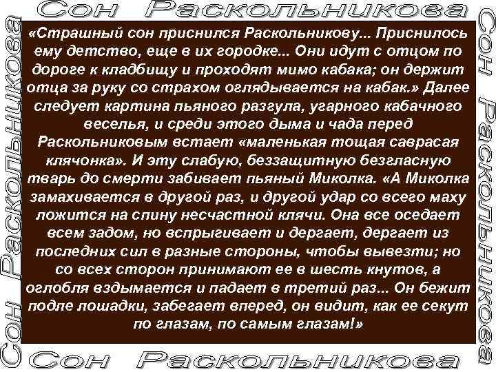  «Страшный сон приснился Раскольникову. . . Приснилось ему детство, еще в их городке.