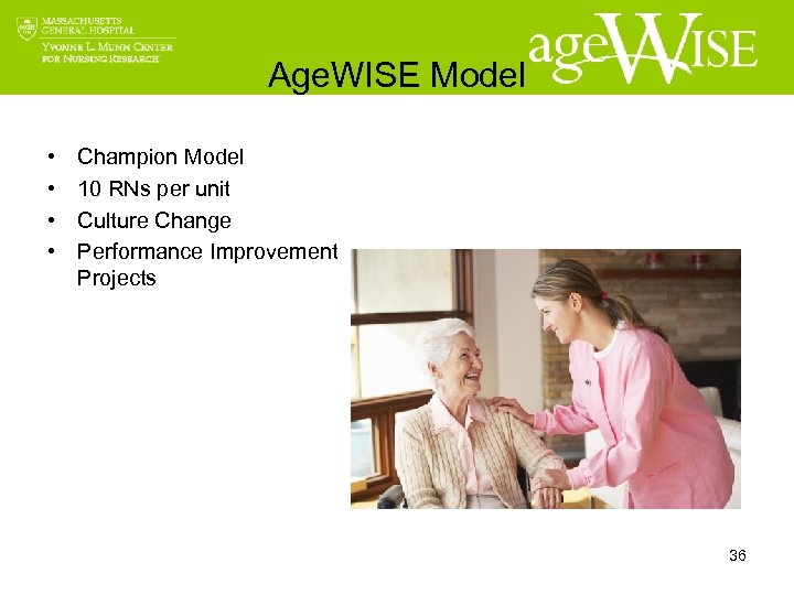 Age. WISE Model • • Champion Model 10 RNs per unit Culture Change Performance