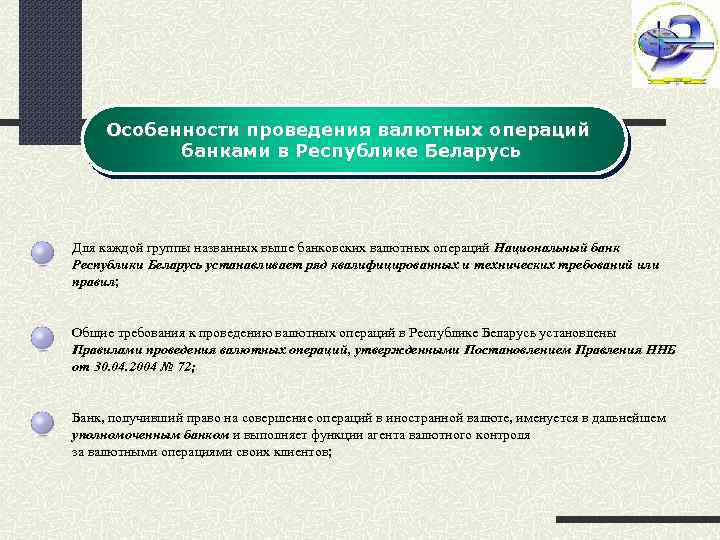 Особенности проведения валютных операций банками в Республике Беларусь Для каждой группы названных выше банковских