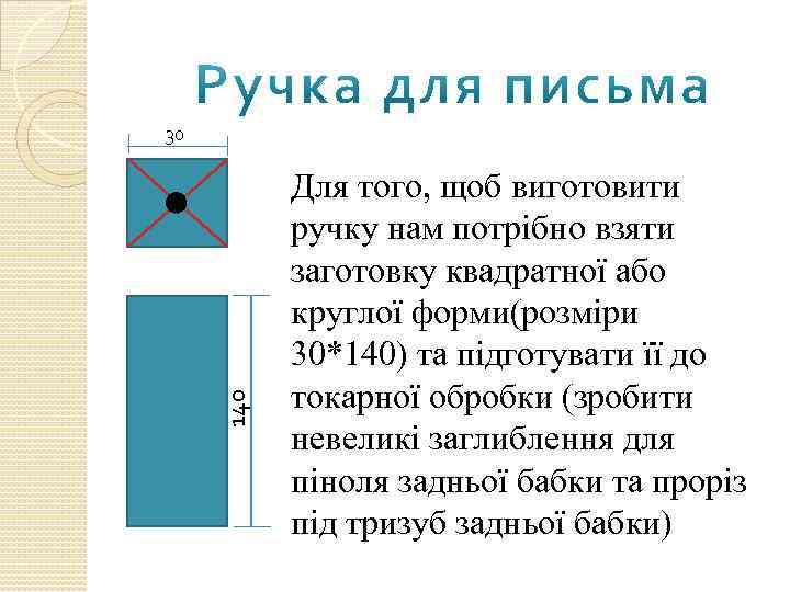 140 30 Для того, щоб виготовити ручку нам потрібно взяти заготовку квадратної або круглої