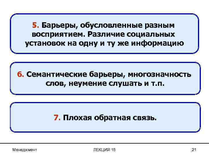 5. Барьеры, обусловленные разным восприятием. Различие социальных установок на одну и ту же информацию