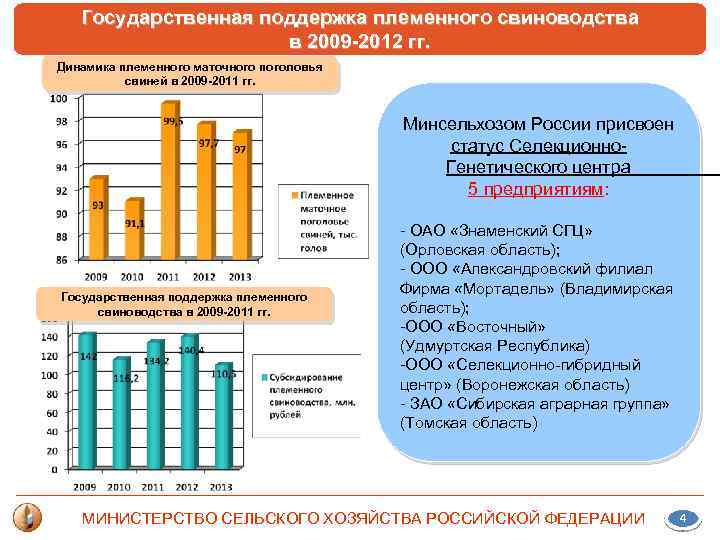 Государственная поддержка племенного свиноводства в 2009 -2012 гг. Динамика племенного маточного поголовья свиней в