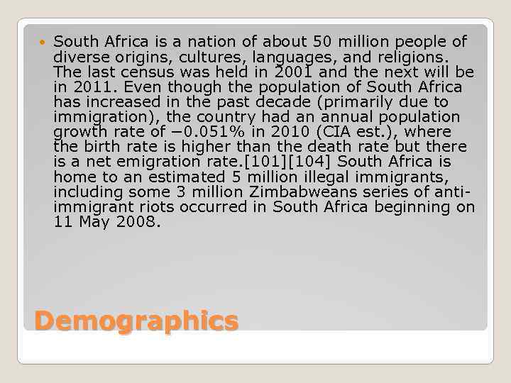  South Africa is a nation of about 50 million people of diverse origins,