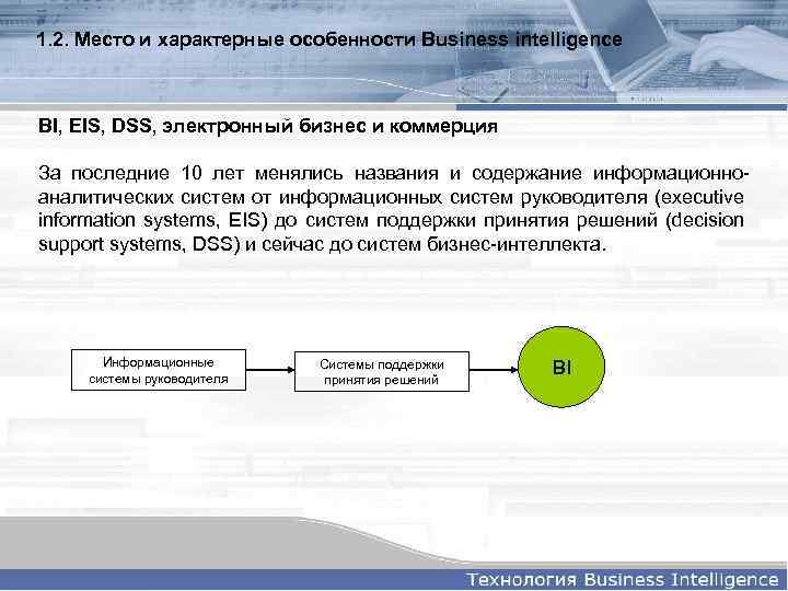 1. 2. Место и характерные особенности Business intelligence BI, EIS, DSS, электронный бизнес и
