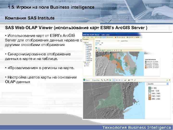 1. 5. Игроки на поле Business intelligence Компания SAS Institute SAS Web OLAP Viewer