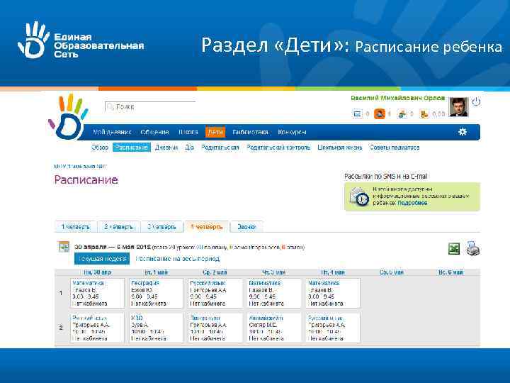 Раздел «Дети» : Расписание ребенка 