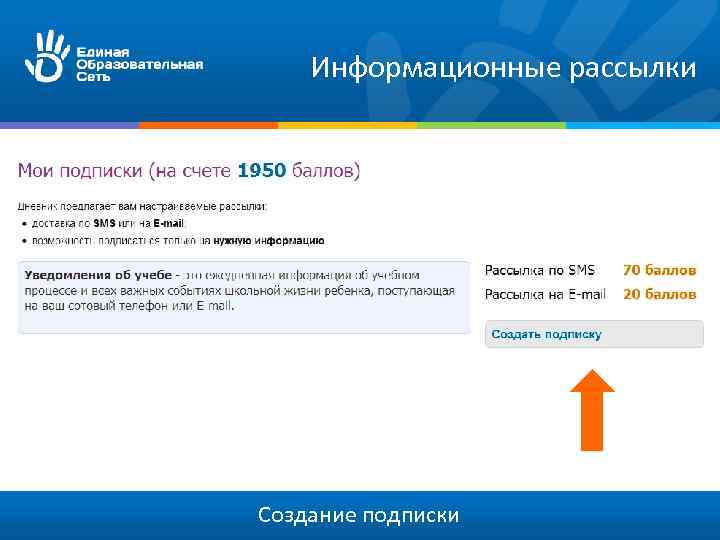 Информационные рассылки Создание подписки 