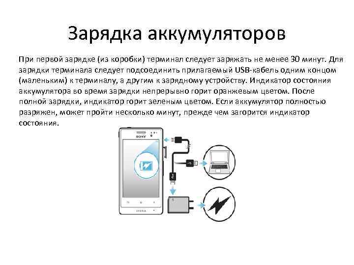 Зарядка аккумуляторов При первой зарядке (из коробки) терминал следует заряжать не менее 30 минут.