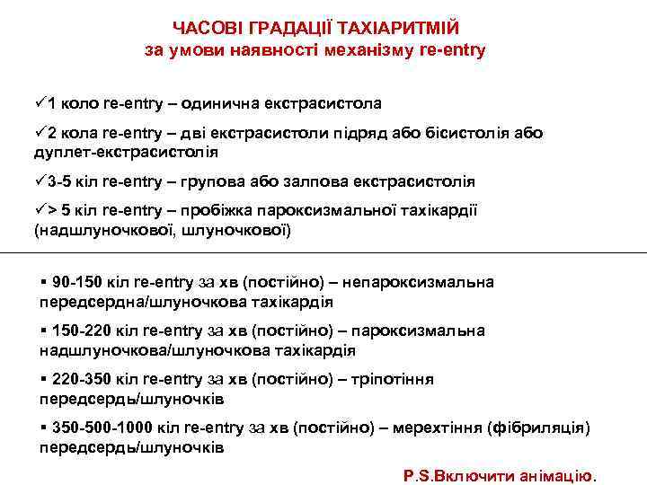ЧАСОВІ ГРАДАЦІЇ ТАХІАРИТМІЙ за умови наявності механізму re entry ü 1 коло re entry