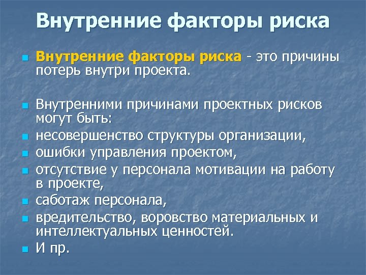 Внутренние риски проекта