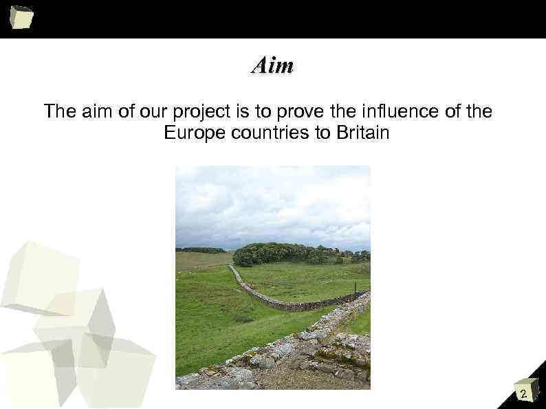 Aim The aim of our project is to prove the influence of the Europe