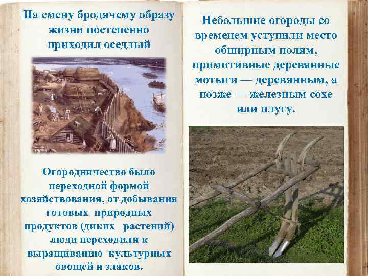 На смену бродячему образу жизни постепенно приходил оседлый Огородничество было переходной формой хозяйствования, от