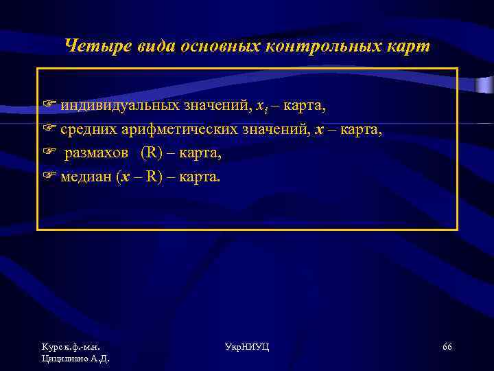 Четыре вида основных контрольных карт F индивидуальных значений, xi – карта, F средних арифметических