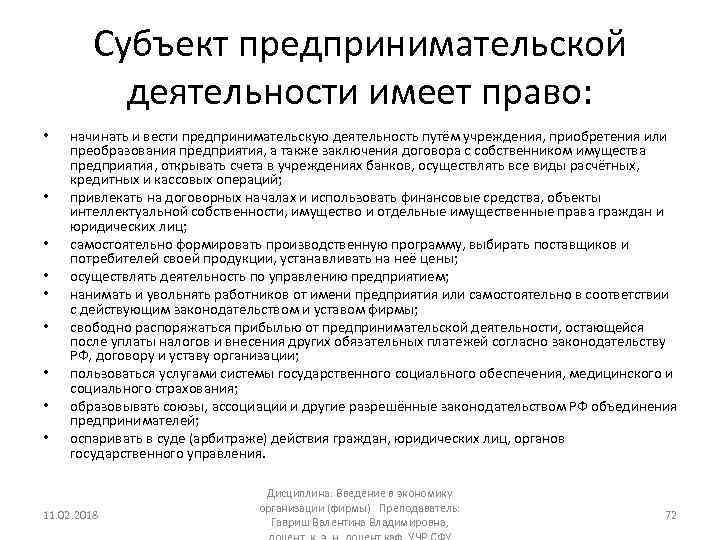 План субъекты предпринимательской деятельности