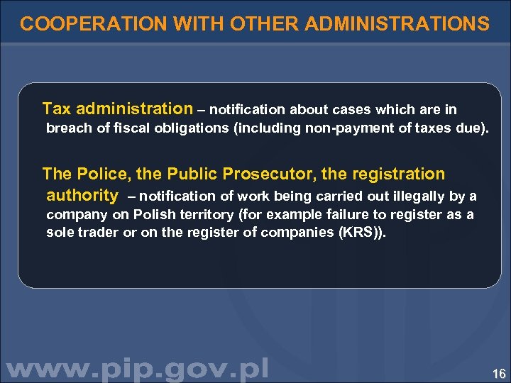 COOPERATION WITH OTHER ADMINISTRATIONS Tax administration – notification about cases which are in breach