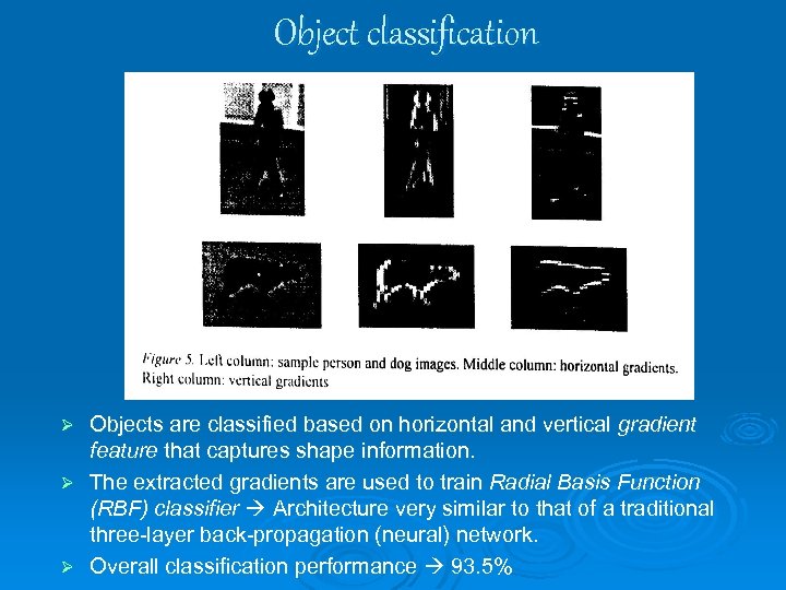 Object classification Objects are classified based on horizontal and vertical gradient feature that captures