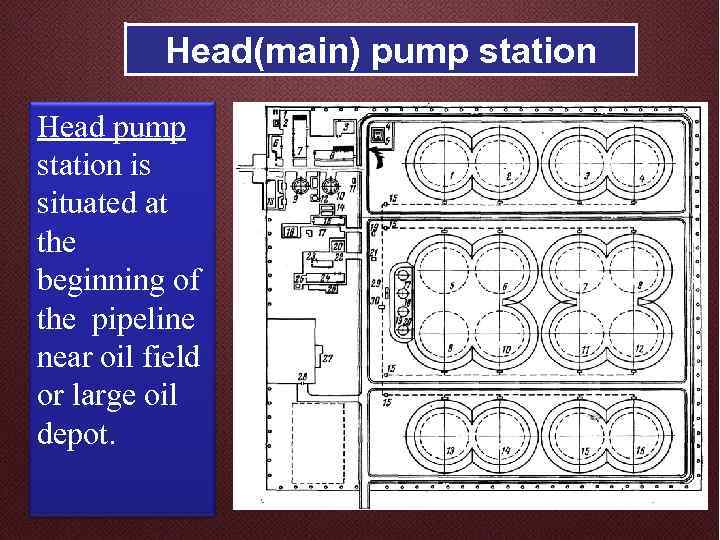 Head(main) pump station Head pump station is situated at the beginning of the pipeline