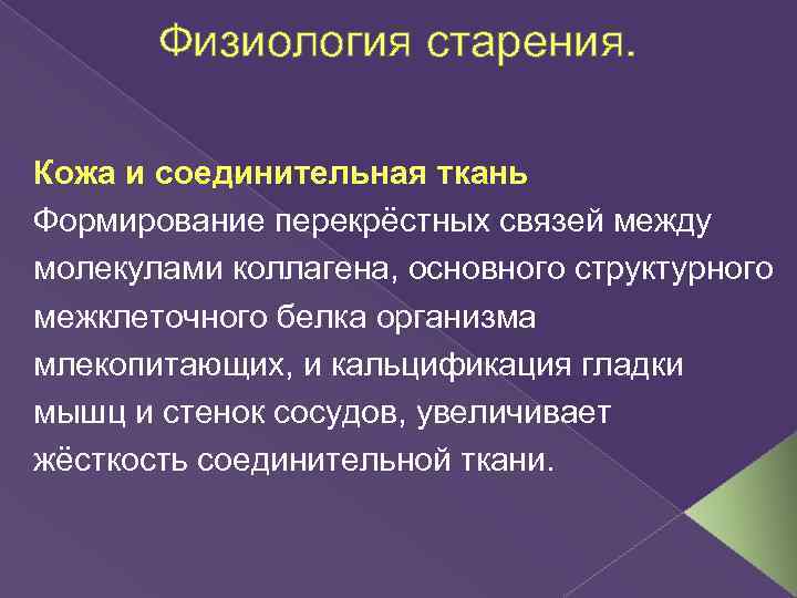 Физиология старения. Кожа и соединительная ткань Формирование перекрёстных связей между молекулами коллагена, основного структурного