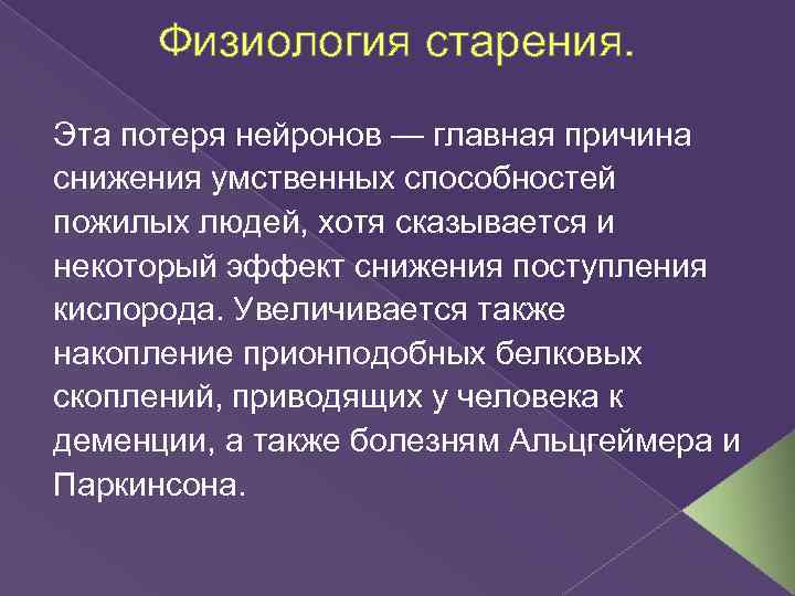 Физиология старения. Эта потеря нейронов — главная причина снижения умственных способностей пожилых людей, хотя