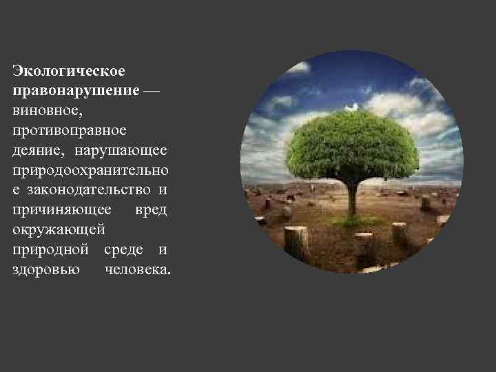 Экологическое правонарушение — виновное, противоправное деяние, нарушающее природоохранительно е законодательство и причиняющее вред окружающей