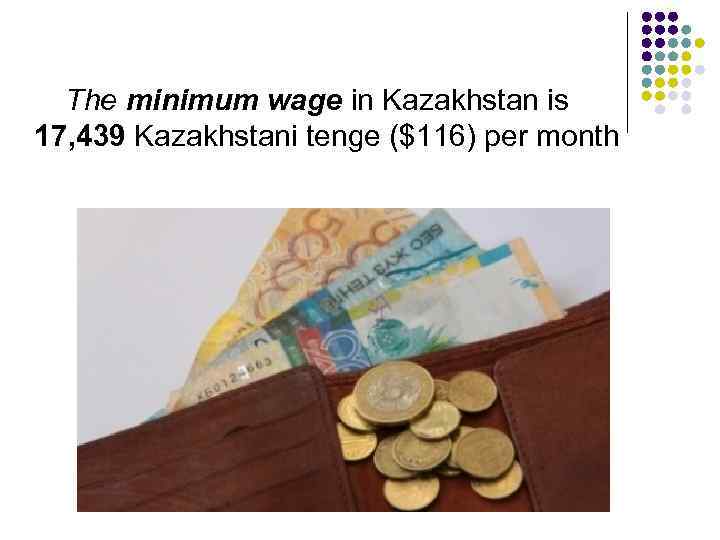 The minimum wage in Kazakhstan is 17, 439 Kazakhstani tenge ($116) per month 