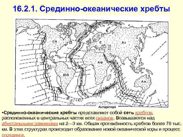 16. 2. 1. Срединно-океанические хребты • Срединно-океанические хребты представляют собой сеть хребтов, расположенных в