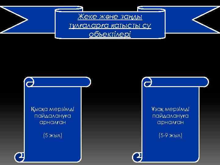 Жеке және заңды тұлғаларға қатысты су объектілері Қысқа мерзімді пайдалануға арналған Ұзақ мерзімді пайдалануға