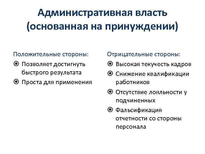 Стороны власти. Административная власть. Положительные стороны власти, основанной на принуждении:. Власть принуждения пример. Административная власть примеры.