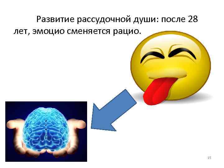 Развитие рассудочной души: после 28 лет, эмоцио сменяется рацио. 15 