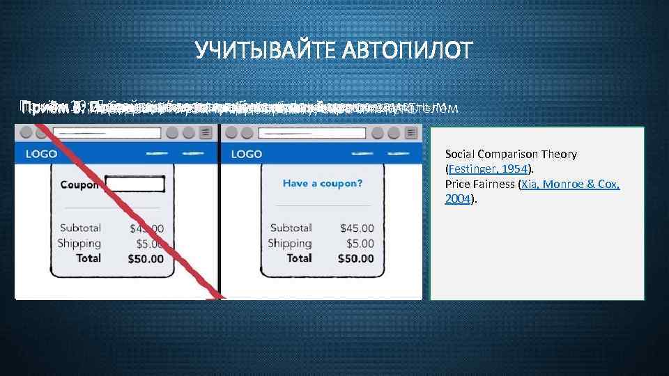 УЧИТЫВАЙТЕ АВТОПИЛОТ Приём 10: Делайте поле для промо-купона менее заметным Приём 5: Позволяйте создавать