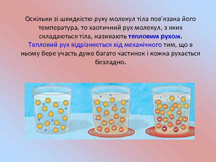 Оскільки зі швидкістю руху молекул тіла пов’язана його температура, то хаотичний рух молекул, з