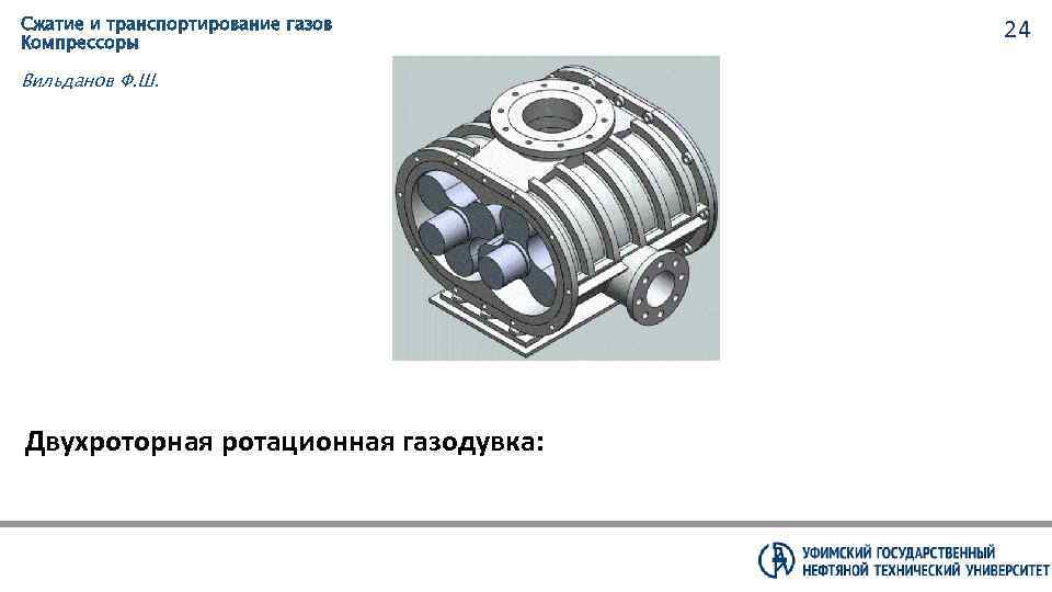 Сжатие и транспортирование газов Компрессоры Вильданов Ф. Ш. Двухроторная ротационная газодувка: 24 