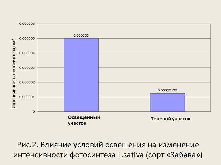  Рис. 2. Влияние условий освещения на изменение интенсивности фотосинтеза L. sativa (сорт «Забава»