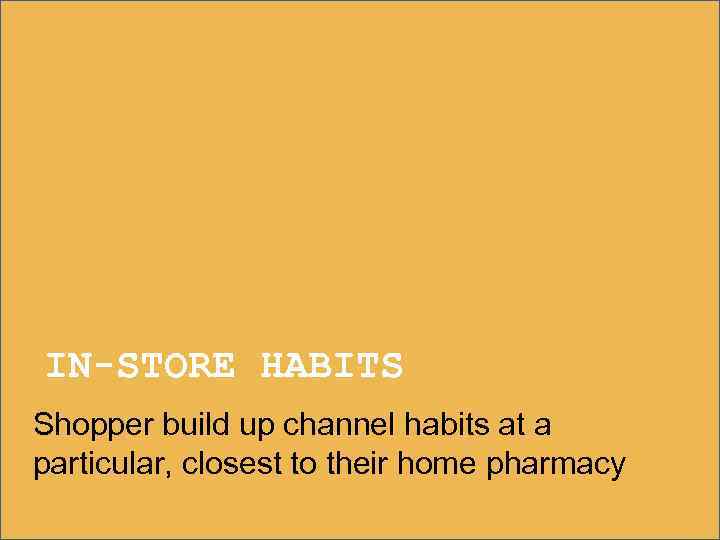 IN-STORE HABITS Shopper build up channel habits at a particular, closest to their home