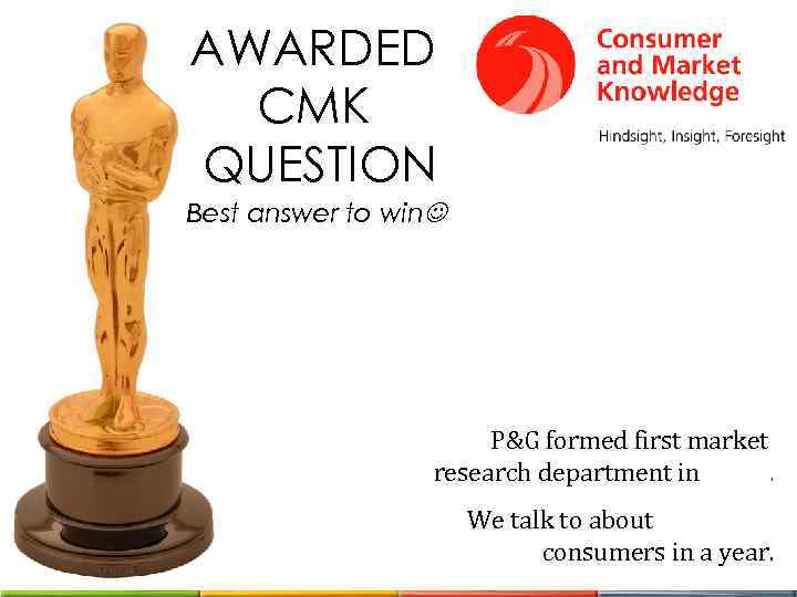 AWARDED CMK QUESTION Best answer to win P&G formed first market research department in