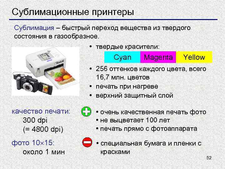 Сублимационные принтеры Сублимация – быстрый переход вещества из твердого состояния в газообразное. • твердые